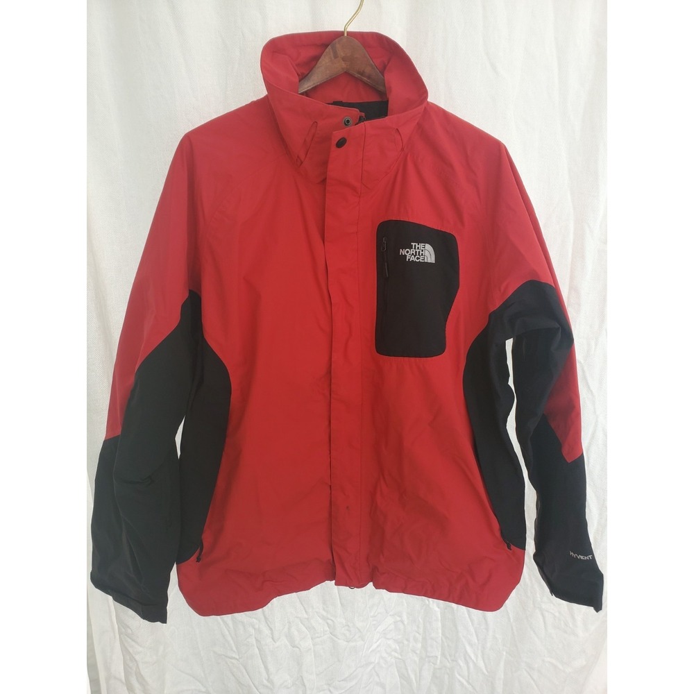 The North Face HyVent Shell Jacket Red Black Hooded Mens XL Coat